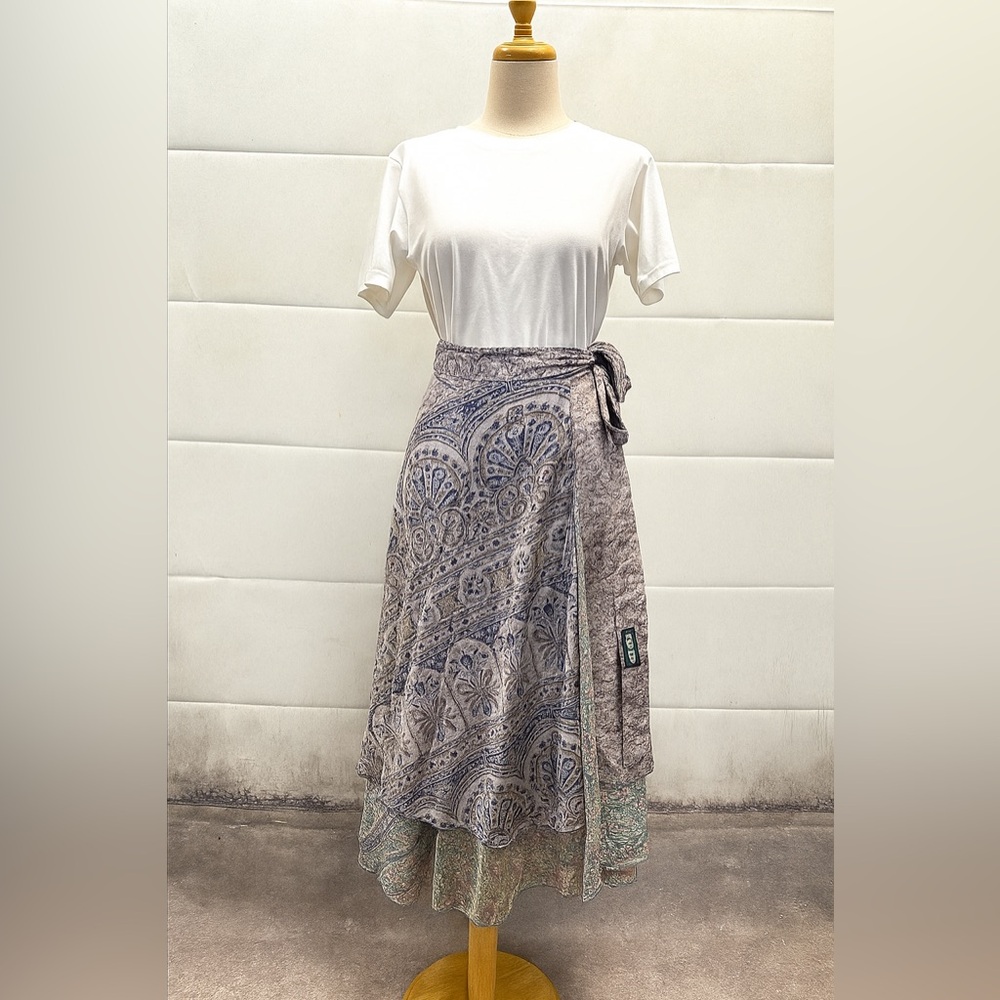 EthniX, Purple and Blue Maxi Wrap Skirt with Asymmetrical Hem, Freesize.